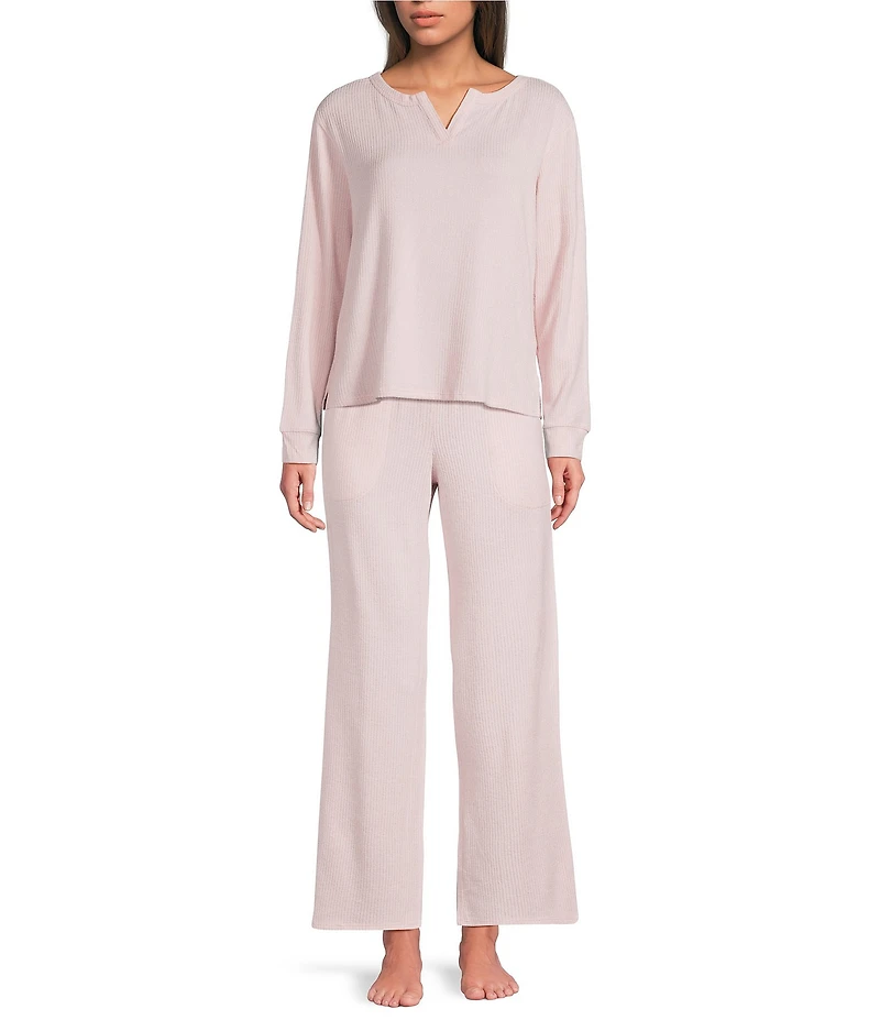 VAN WINKLE & CO. Solid Ribbed Knit Wide Leg Coordinating Sleep Pants