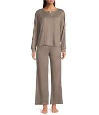 VAN WINKLE & CO. Solid Ribbed Knit Wide Leg Coordinating Sleep Pants