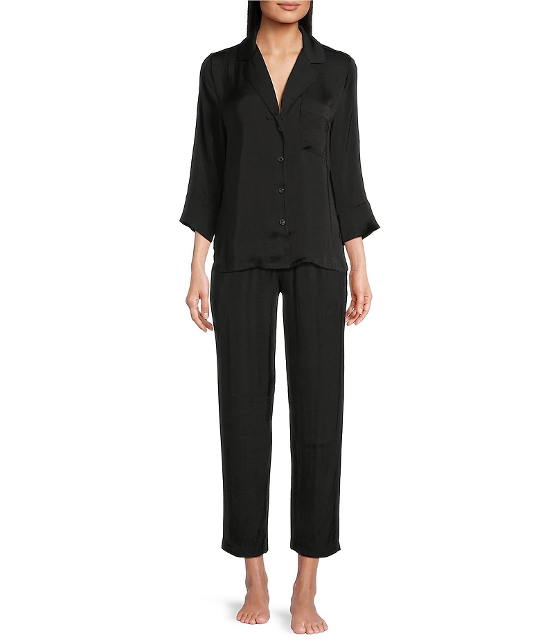 VAN WINKLE & CO. Solid Satin Drawstring Tie Coordinating Sleep Pants