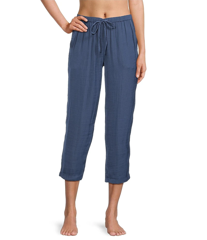 VAN WINKLE & CO. Solid Satin Drawstring Tie Coordinating Sleep Pants
