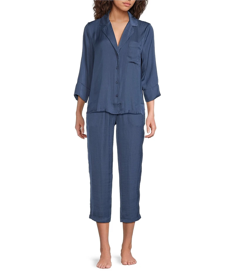 VAN WINKLE & CO. Solid Satin Drawstring Tie Coordinating Sleep Pants