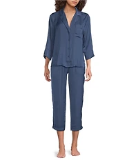 VAN WINKLE & CO. Solid Satin Drawstring Tie Coordinating Sleep Pants