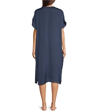 VAN WINKLE & CO. Solid V-Neck Short Dolman Sleeve Satin Midi Nightgown