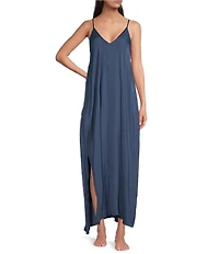 Van Winkle & Co. Solid Washed Satin Sleeveless V-Neck Maxi Chemise