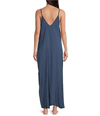 Van Winkle & Co. Solid Washed Satin Sleeveless V-Neck Maxi Chemise
