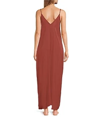 Van Winkle & Co. Solid Washed Satin Sleeveless V-Neck Maxi Chemise