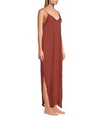 Van Winkle & Co. Solid Washed Satin Sleeveless V-Neck Maxi Chemise