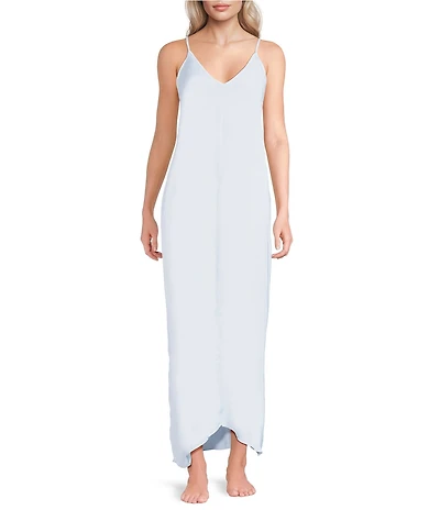 Van Winkle & Co. Solid Washed Satin Sleeveless V-Neck Maxi Chemise