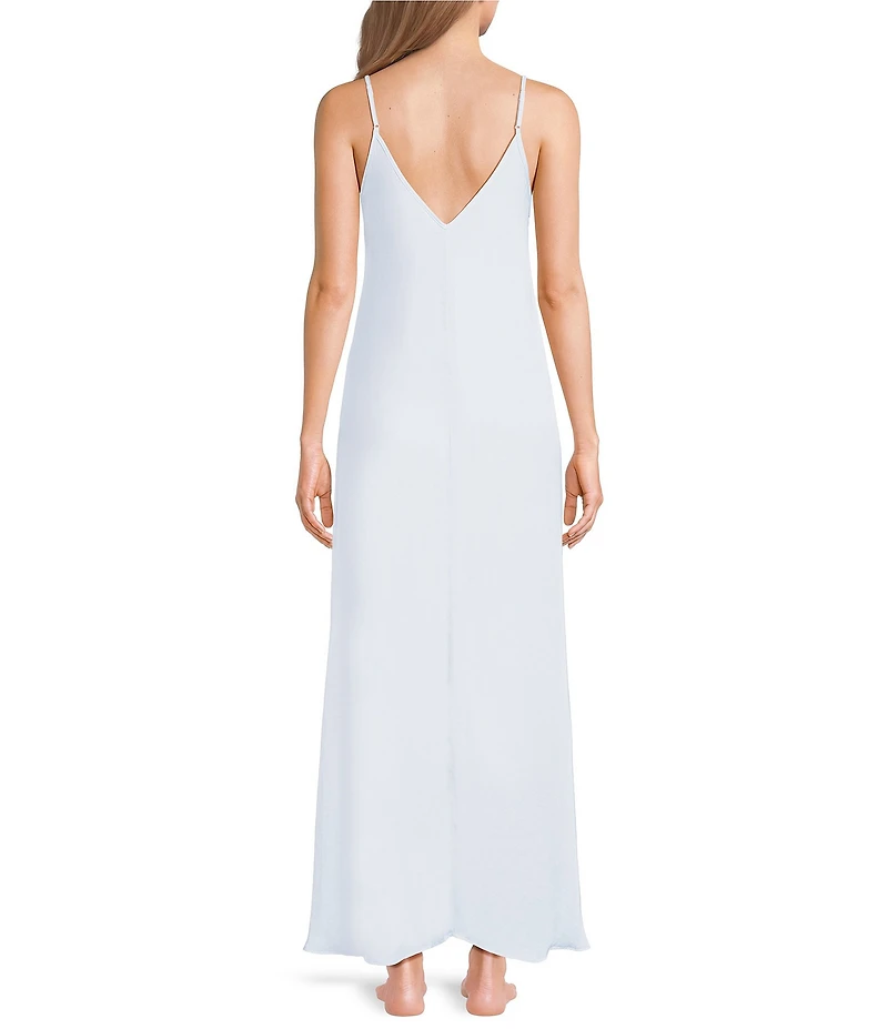 VAN WINKLE & CO. Solid Washed Satin Sleeveless V-Neck Maxi Chemise