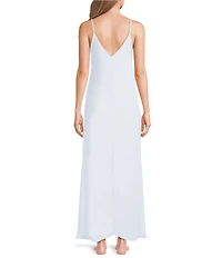 VAN WINKLE & CO. Solid Washed Satin Sleeveless V-Neck Maxi Chemise