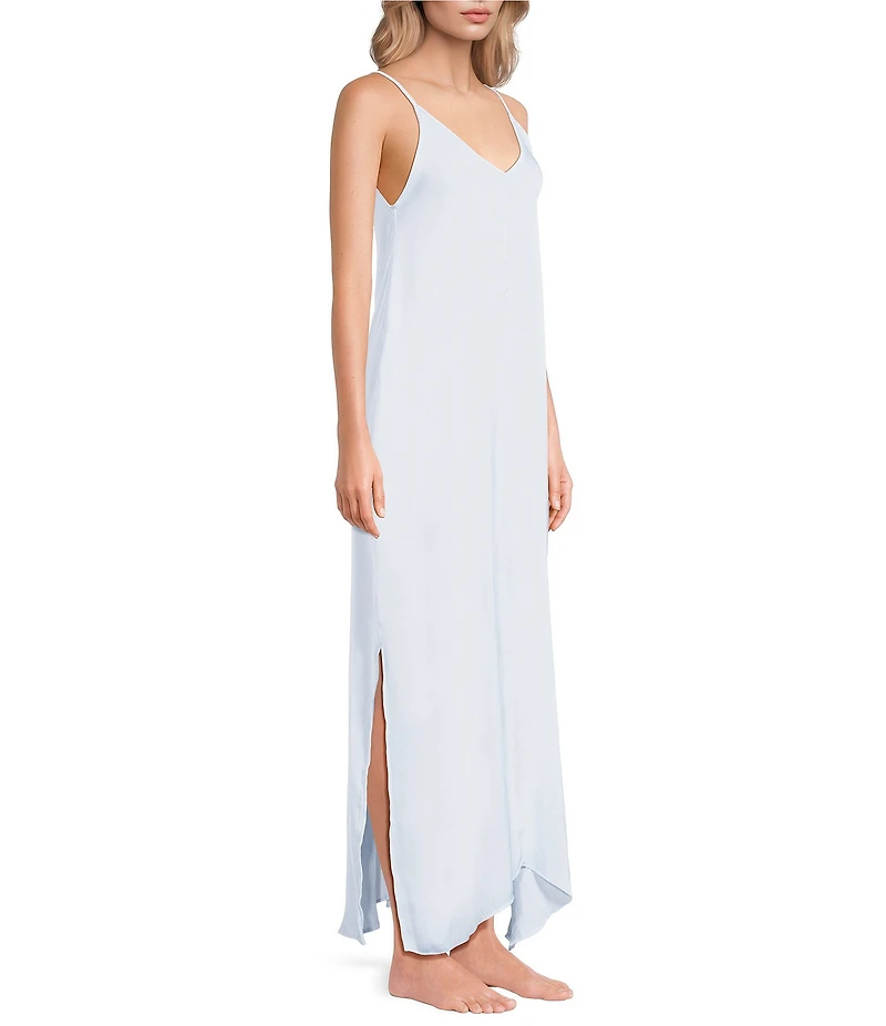 VAN WINKLE & CO. Solid Washed Satin Sleeveless V-Neck Maxi Chemise