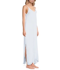 VAN WINKLE & CO. Solid Washed Satin Sleeveless V-Neck Maxi Chemise
