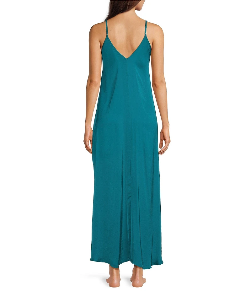 VAN WINKLE & CO. Solid Washed Satin Sleeveless V-Neck Maxi Chemise