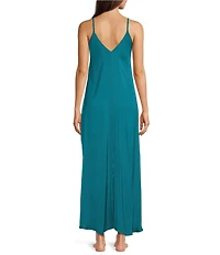VAN WINKLE & CO. Solid Washed Satin Sleeveless V-Neck Maxi Chemise