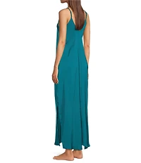 VAN WINKLE & CO. Solid Washed Satin Sleeveless V-Neck Maxi Chemise