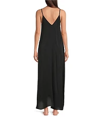 Van Winkle & Co. Solid Washed Satin Sleeveless V-Neck Maxi Chemise