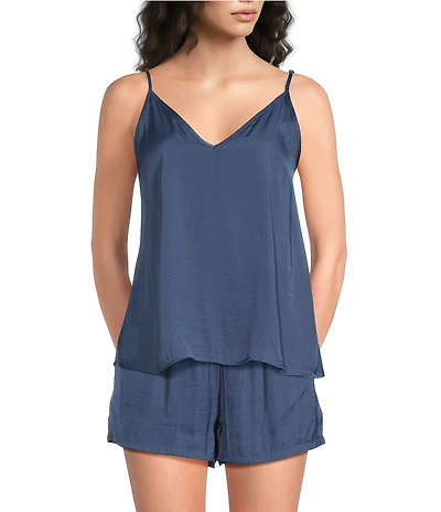 VAN WINKLE & CO. Solid Woven Satin Sleeveless V-Neck Coordinating Sleep Top
