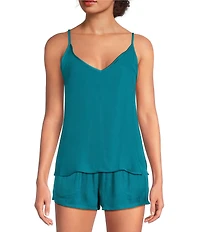 VAN WINKLE & CO. Solid Woven V-Neck Coordinating Sleep Tank