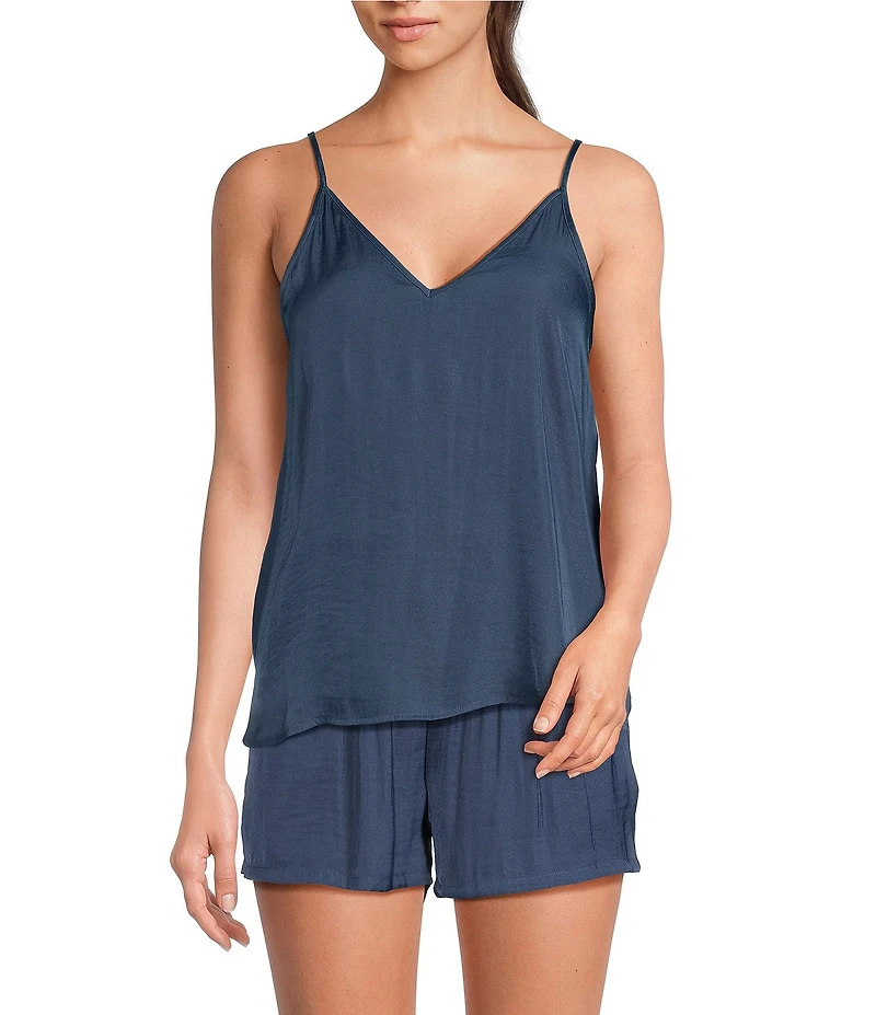 VAN WINKLE & CO. Solid Woven V-Neck Coordinating Sleep Tank