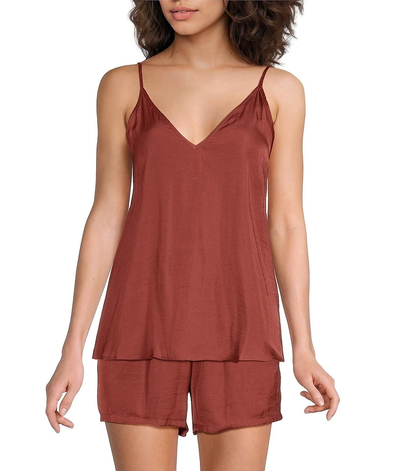 VAN WINKLE & CO. Solid Woven V-Neck Coordinating Sleep Tank