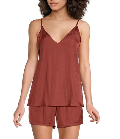 VAN WINKLE & CO. Solid Woven V-Neck Coordinating Sleep Tank