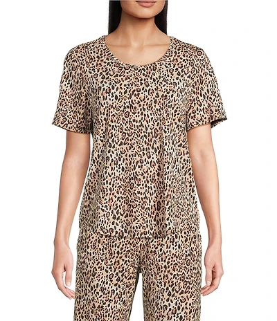 VAN WINKLE & CO. Spotty Animal Knit Short Sleeve Scoop Neck Coordinating Sleep Top
