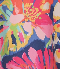 VAN WINKLE & CO. Texture Tropical Print V-Neck Short Dolman Sleeve Satin Midi Caftan