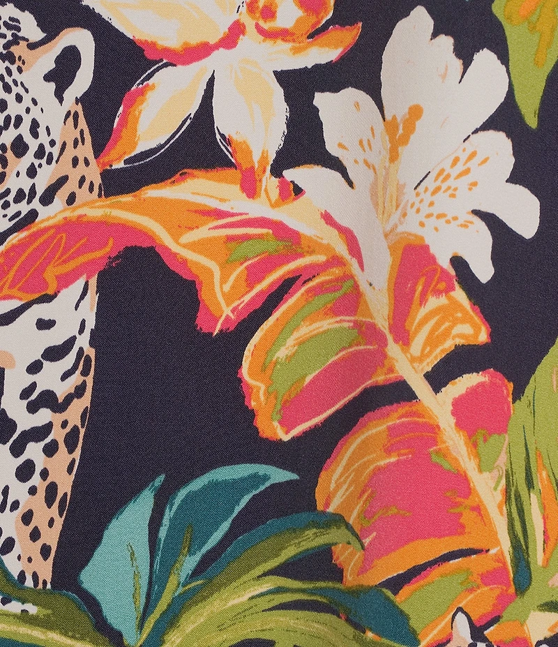 VAN WINKLE & CO. Wild Jungle Print V-Neck Short Dolman Sleeve Satin Midi Caftan
