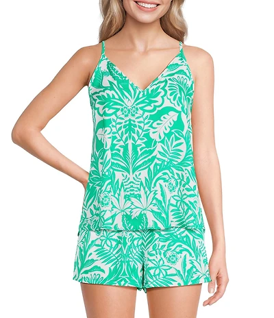 VAN WINKLE & CO. Woven Botanica Satin V-Neck Coordinating Sleep Tank