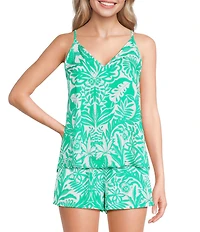 VAN WINKLE & CO. Woven Botanica Satin V-Neck Coordinating Sleep Tank