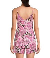 VAN WINKLE & CO. Woven Paisley Animal Satin V-Neck Coordinating Sleep Tank