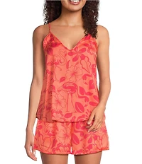 VAN WINKLE & CO. Woven Satin Flamingo Print Sleeveless V-Neck Coordinating Sleep Top