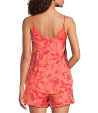 VAN WINKLE & CO. Woven Satin Flamingo Print Sleeveless V-Neck Coordinating Sleep Top