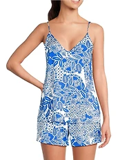 VAN WINKLE & CO. Woven Satin Geo Floral Print Sleeveless V-Neck Coordinating Sleep Top
