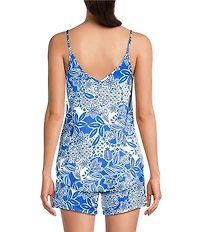 VAN WINKLE & CO. Woven Satin Geo Floral Print Sleeveless V-Neck Coordinating Sleep Top