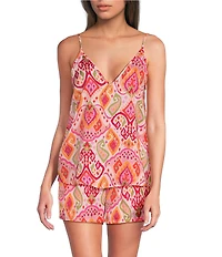 VAN WINKLE & CO. Woven Satin Paisley Print Sleeveless V-Neck Coordinating Sleep Top