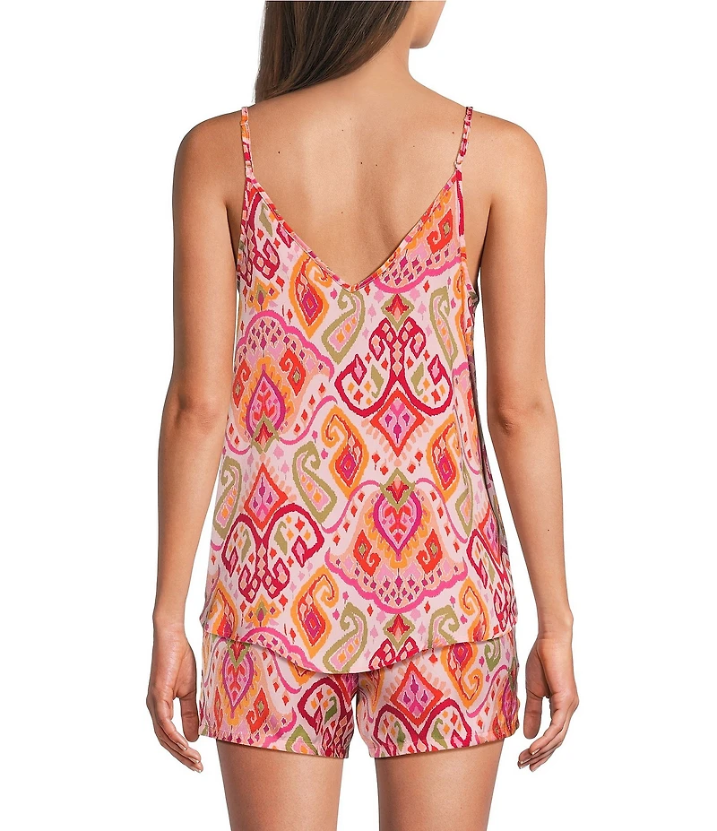 VAN WINKLE & CO. Woven Satin Paisley Print Sleeveless V-Neck Coordinating Sleep Top
