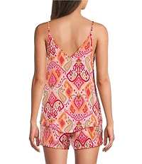 VAN WINKLE & CO. Woven Satin Paisley Print Sleeveless V-Neck Coordinating Sleep Top