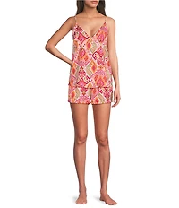 VAN WINKLE & CO. Woven Satin Paisley Print Sleeveless V-Neck Coordinating Sleep Top