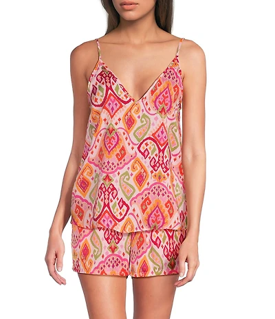 VAN WINKLE & CO. Woven Satin Paisley Print Sleeveless V-Neck Coordinating Sleep Top