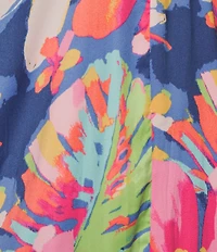 VAN WINKLE & CO. Woven Satin Texture Tropical Print Sleeveless V-Neck Maxi Chemise