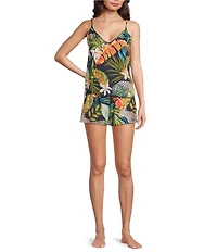 VAN WINKLE & CO. Woven Satin Wild Jungle Print Sleeveless V-Neck Coordinating Sleep Top