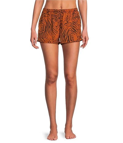 VAN WINKLE & CO. Woven Satin Wild Tiger Print Coordinating Sleep Shorts