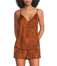 VAN WINKLE & CO. Woven Satin Wild Tiger Print Sleeveless V-Neck Coordinating Sleep Top