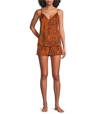 VAN WINKLE & CO. Woven Satin Wild Tiger Print Sleeveless V-Neck Coordinating Sleep Top