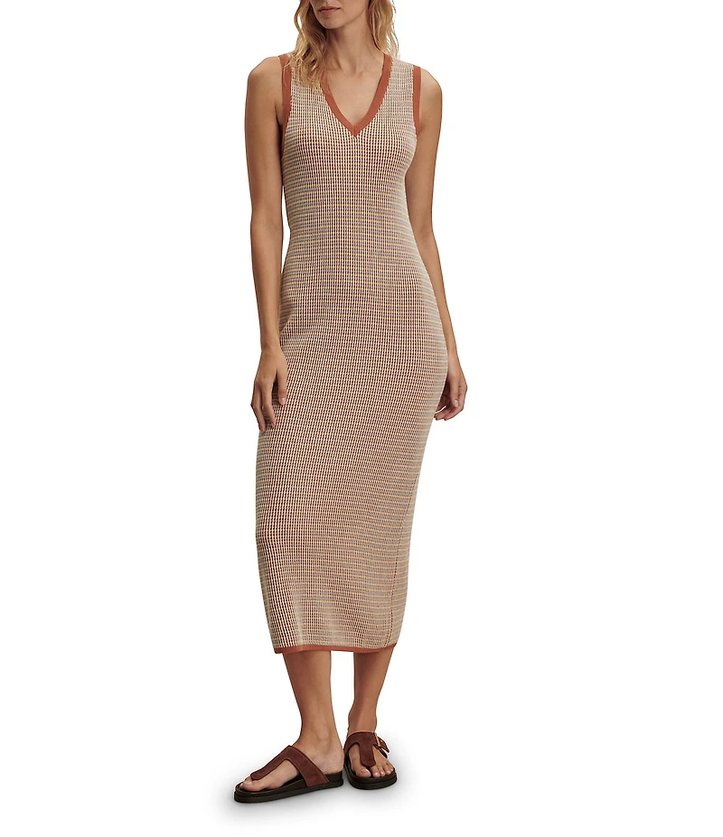 Varley Albane V-Neck Sleeveless Textured Knit Midi Dress