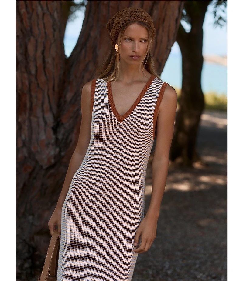 Varley Albane V-Neck Sleeveless Textured Knit Midi Dress