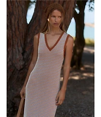 Varley Albane V-Neck Sleeveless Textured Knit Midi Dress