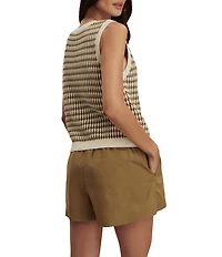 Varley Aura Textured Diamon Knit Crew Neck Sleeveless Button Front Top
