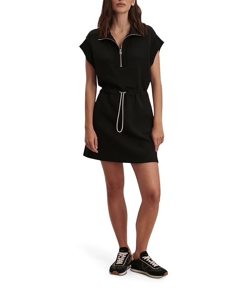 Varley Avaya Half Zip Mock Neck Cap Sleeve Drawcord Waist Mini Dress